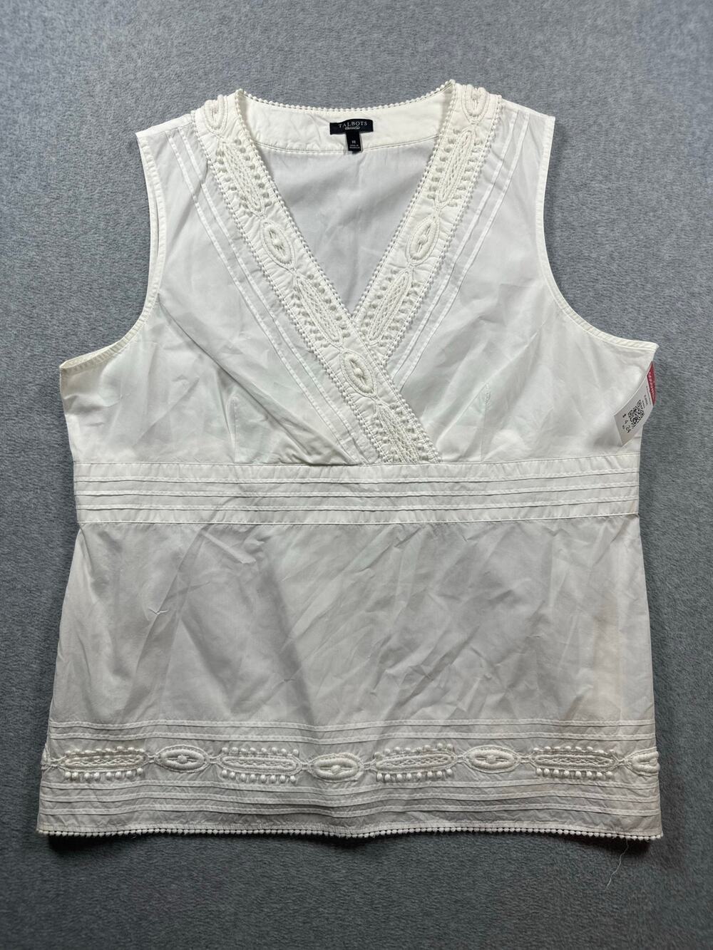 Talbots Blouse Top Womens SZ 18 V-Neck Embroidered Lace Trim Sleeveless Pullover